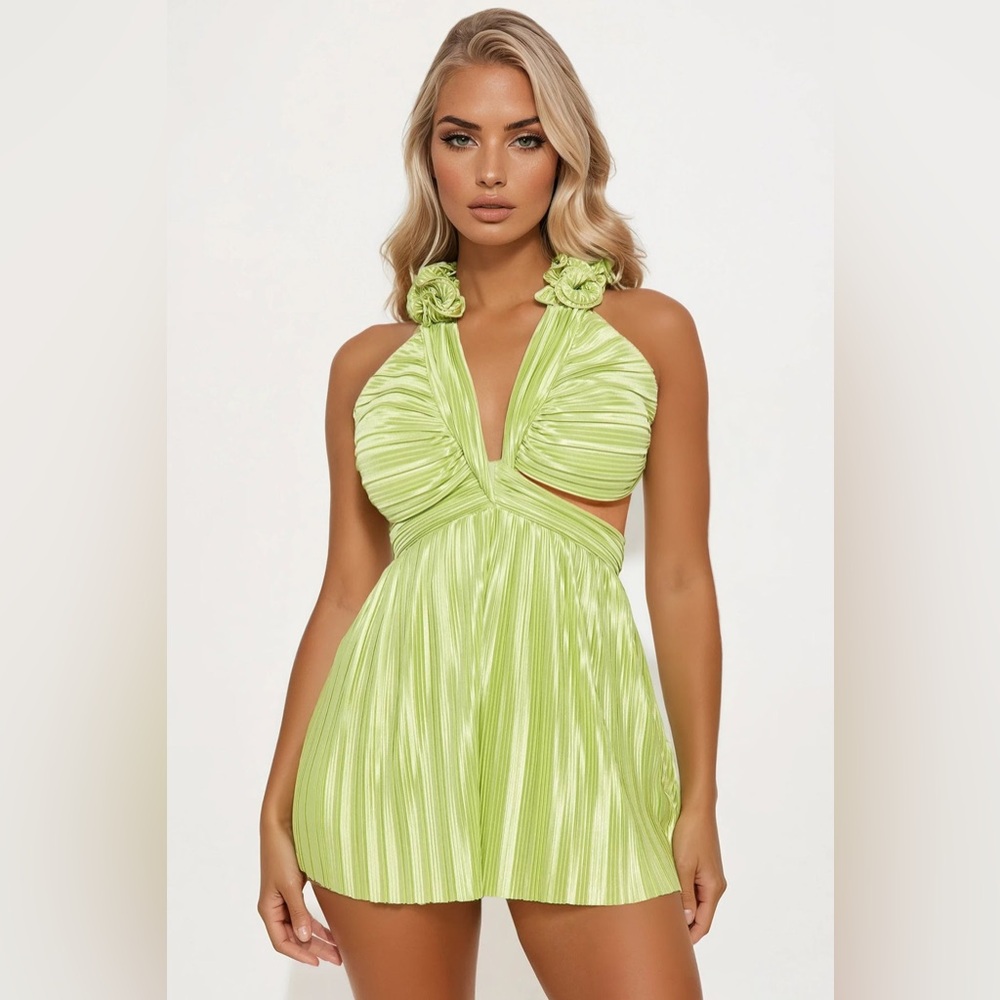 Fashion Nova Vibrant Green Backless Romper